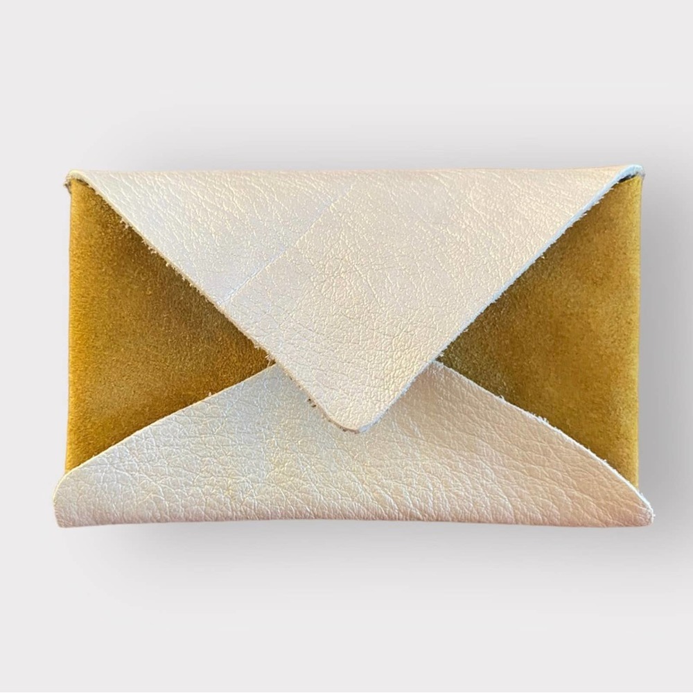 Karapenn Handmade Genuine Leather Envelope Wallet Mustard Yellow White